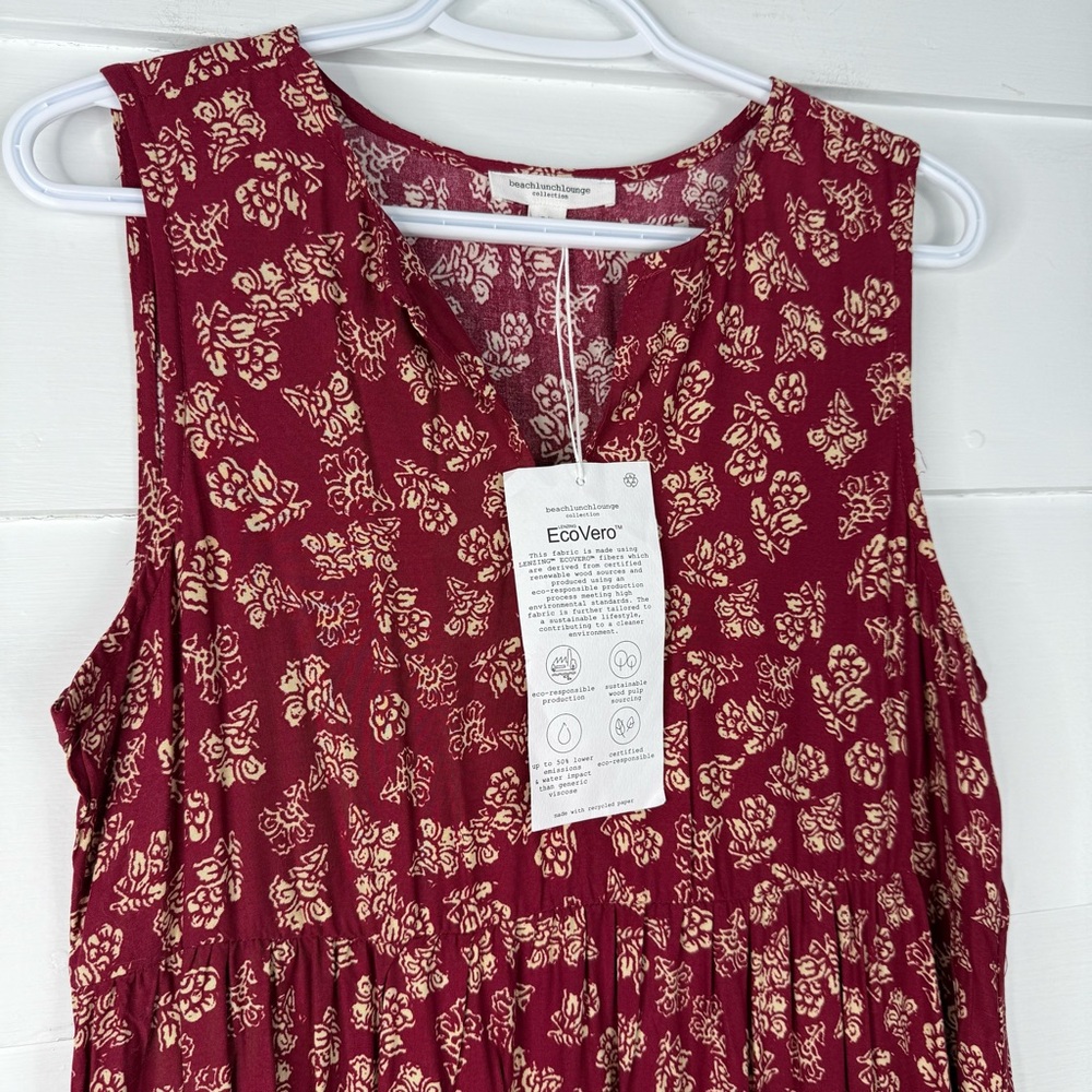 NWT BeachLunchLounge Red Floral Sleeveless Midi Dress Boho EcoVero Size Small - Picture 3 of 12
